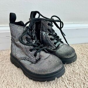 Zara kids Metallic Black Lace-Up Combat Boots - Sparkle Finish